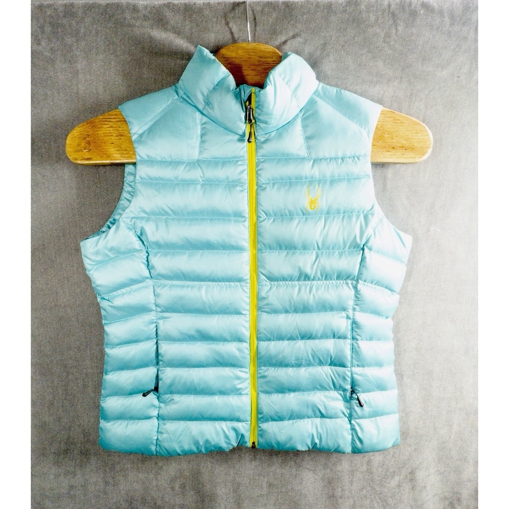 Spyder Womens XL Turquoise w Yellow Trim Full Zip Puffer Vest Ski Outdoors